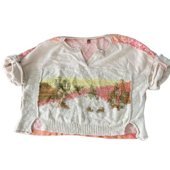 Pilcro Anthropologie Intarsia Sweater Tee Desert Cactus Scenery Knit Print Boho - Picture 2 of 9